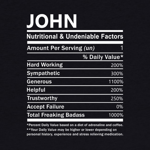 John Name T Shirt - John Nutritional and Undeniable Name Factors Gift Item Tee by nikitak4um